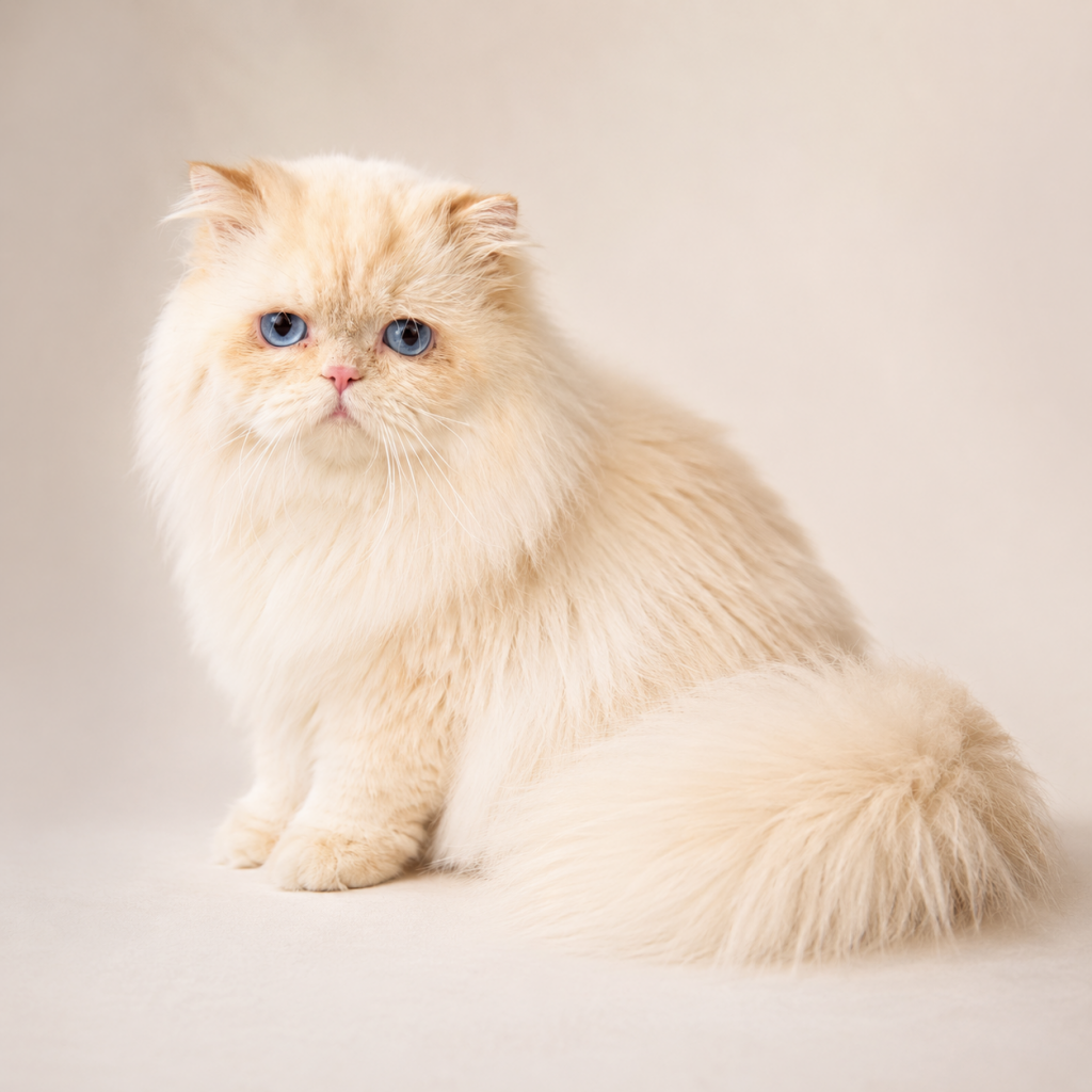 CT Ragdoll and Persian Kittens | Purebred Kittens in Connecticut Breathtaking snow-white purebred Persian dam with classic sweet doll-face features and a serene expression, a foundational breeding cat at CT Kittens